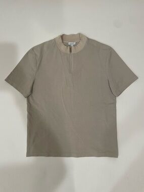 COS Short Sleeve Zip-Neck Polo in Light Taupe and Beige Trim